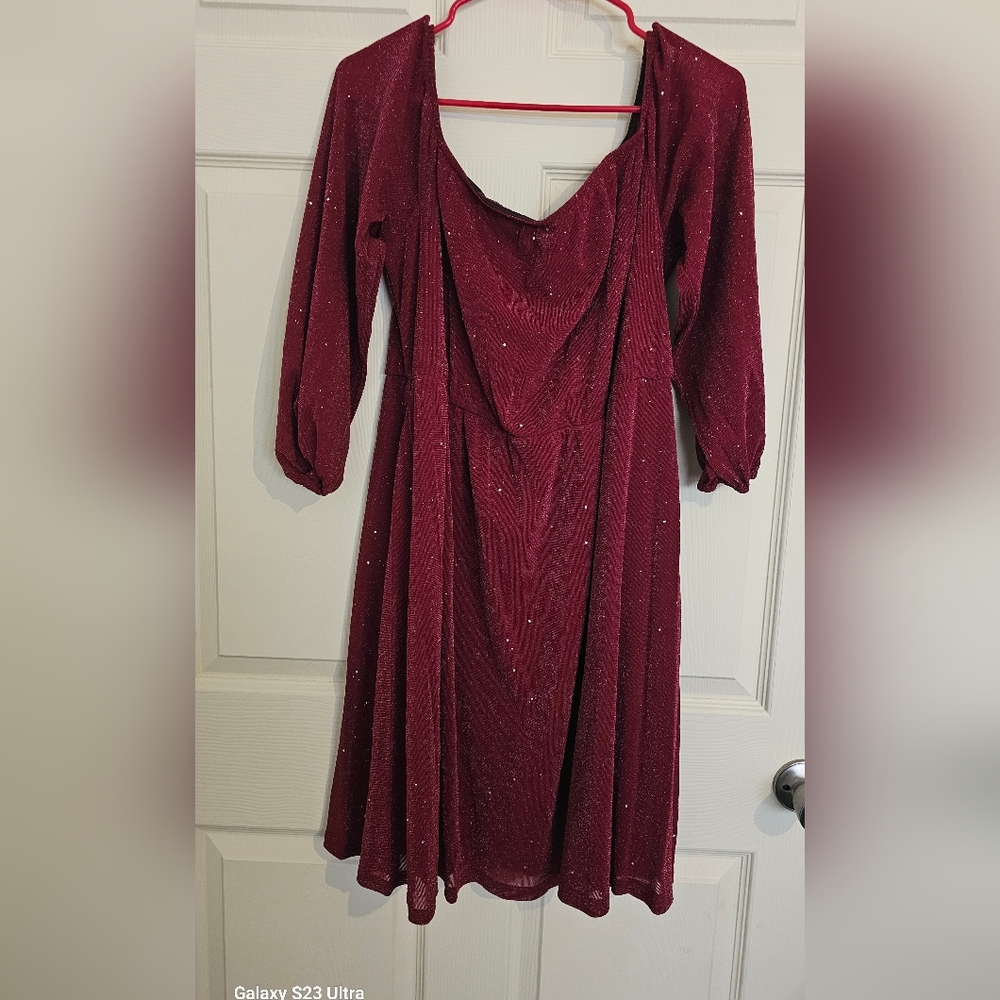 Burgundy off shoulder sparkly dress
